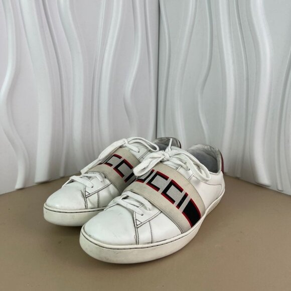 Gucci Womens White & Red Logo Webbing Low-Top Sneakers Size 36.5